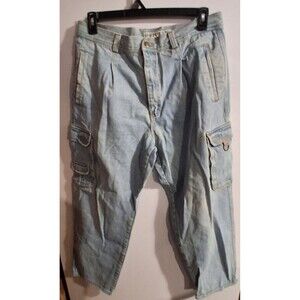 Vtg Bugle Boy Light Denim Cargo Straight Leg Jeans Sz 38x32